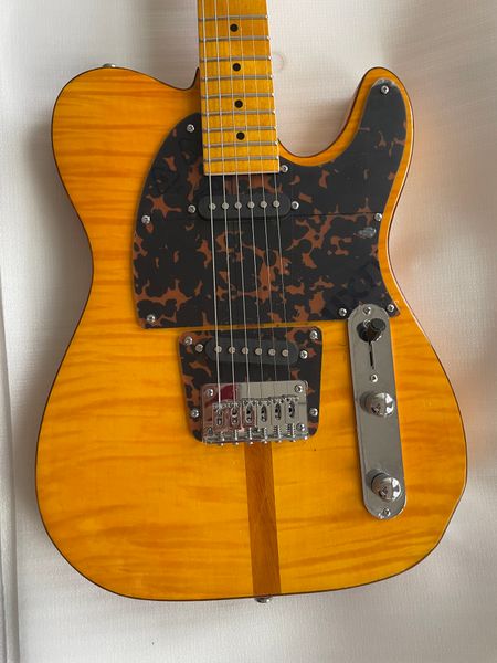 

prince hs anderson & hohner madcat mad cat tele amber yellow flame maple electric guitar leopard pickguard, dual red turtle body binding