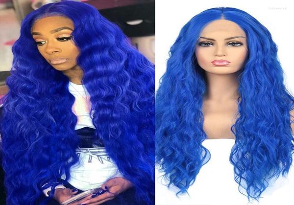

synthetic wigs aimeya blue long water wave lace front wig for women middle part glueless preplucked daily wear cosplay hair tobi225937900, Black