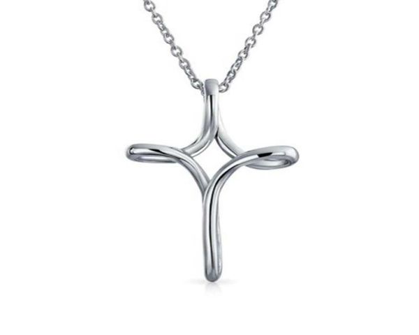 

fashion 925 sterling silver plated infinity looped cross pendant necklace for women plain polished 17 inch chain6291680