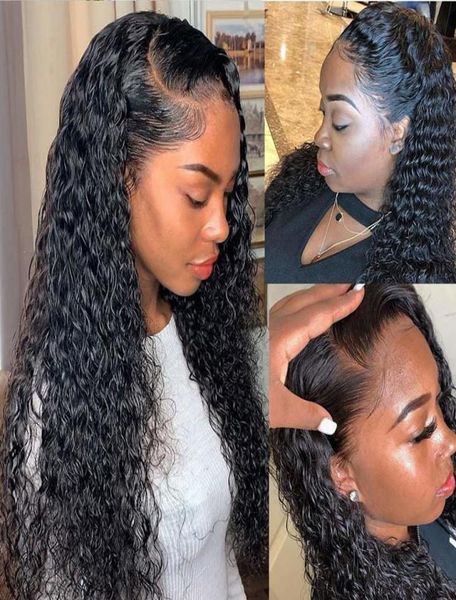 

lace front human hair wigs for black women deep wave curly frontal bob wig brazilian afro short long 30 inch water wig full0022798429, Black;brown
