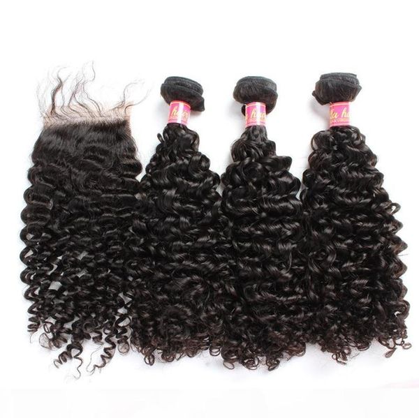 

bella hair hair bundles with closure brazilian virgin curly human hair weaves natural color extensions julienchina9566729, Black