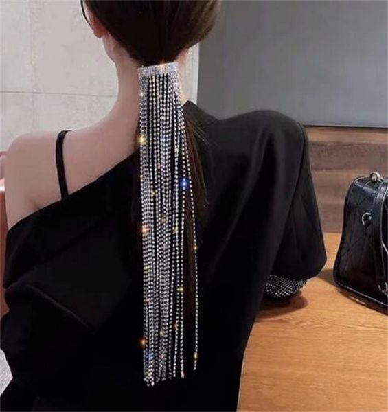 

shine full rhinestone hairpins for women bijoux long tassel crystal hair accessories wedding banquet jewelry gc9844496945, Golden;silver