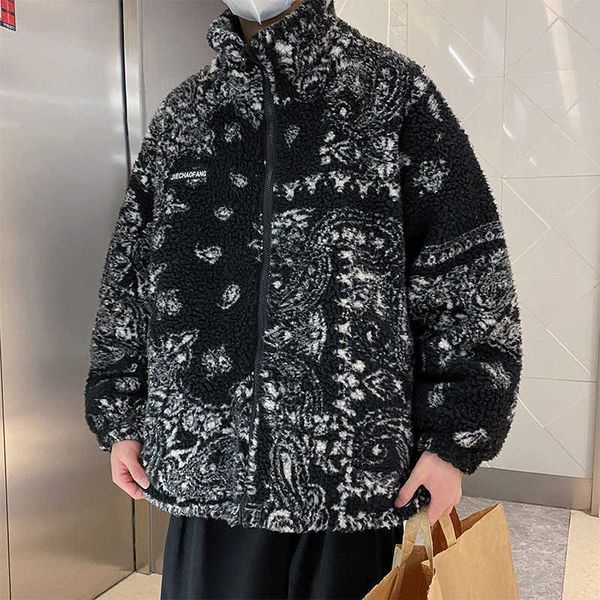 

fluffy wholesale oversized fleece men's jackets custom winter windbreaker paisley print sherpa jacket for men ufy, Black;brown
