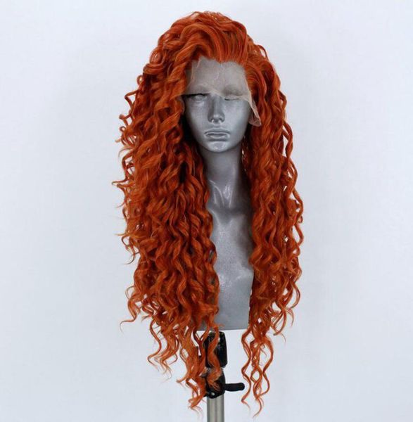 

orange color kinky curly synthetic 133 inch lace front wig heat resistant fiber hair natural hairline for women wigs side part7844368, Black