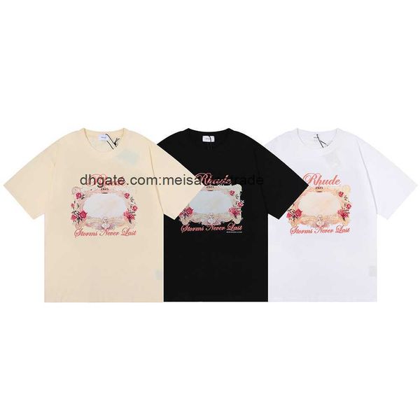 

designer t shirt american fashion brand rhudes stories never last hd rose magic mirror men's and women's casual short sleeve t-shi, White;black