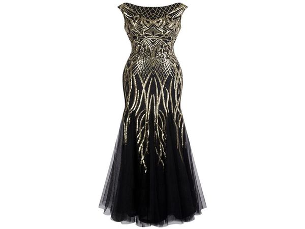 

angelfashions women039s pattern sequin bateau cap sleeve flapper mermaid evening dress party dresses prom gown black gold 3773866844