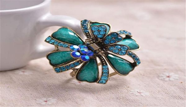 

ancient gold color metal big hair colorful resin rhinestone flowers hair clip crab women wedding jewelry14249430, Golden;silver