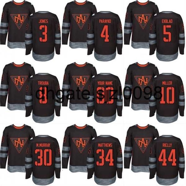 

sjsj98 north america 2016 world cup of hockey jersey 10 j.t. miller 34 auston matthews 44 morgan rielly 30 murray custom hockey jerseys, Black