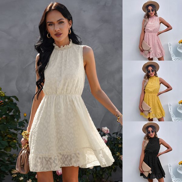 

2023 summer sleeveless a-line flowy swing short dress, White;black