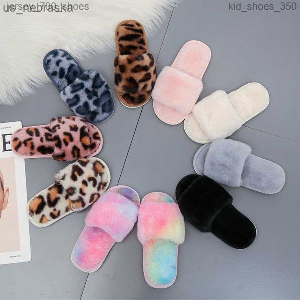 

sandals slipper kids slippers faux fur child girls plush slippers home indoor children shoes flat cute kid baby shoes for girls boys 230223, Black;red