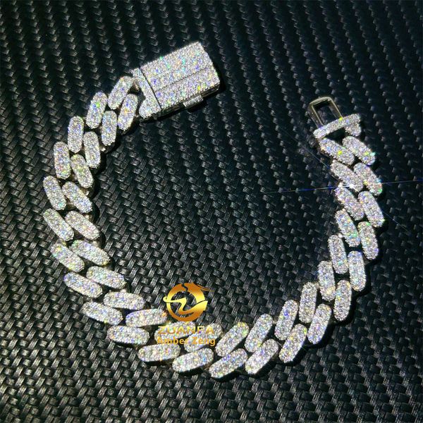 

2023 dropshiping pass diamond tester hip hop iced out 13mm 15mm 925 sterling silver vvs moissanite cuban link bracelet