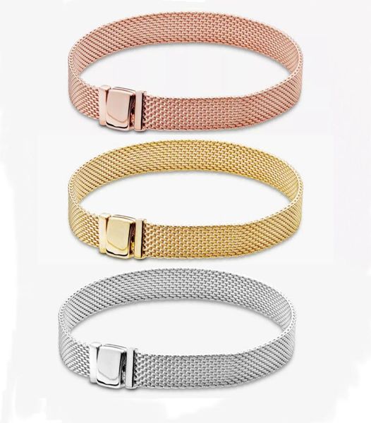 

lady bracelets european 925 sterling silver reflexions mesh fit for style jewelry women securing clip beads charm bangle9095975, Golden;silver