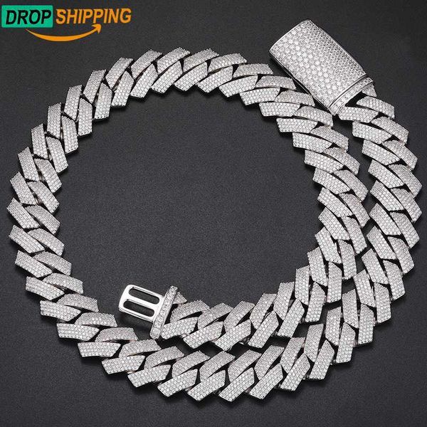 

dropshipping pass diamond tester 20mm 4 rows vvs moissanite 925 sterling silver miami cuban link chain necklace