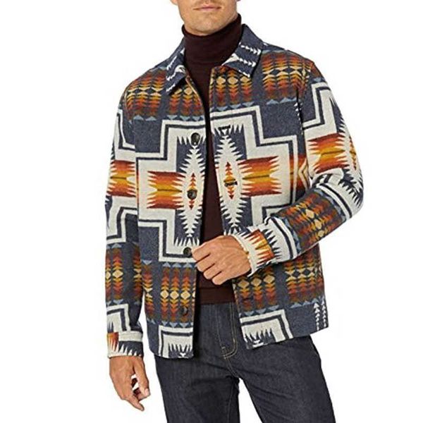 

clothing custom western plus size men's geometric pattern single breasted turndown aztec style coats jackets for men ug, Black;brown
