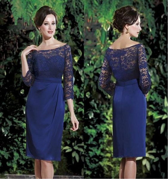 

garden sheathcolumn bateau neckline 34 sleeves blue mother of the bride dresses knee length chiffon plus size evening gowns4533034, Black;red