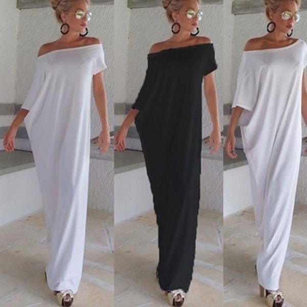 

dresses short sleeve loose plain maxi dresses white vintage long dress loose irregular boho beach summer spring clothing, Black;gray
