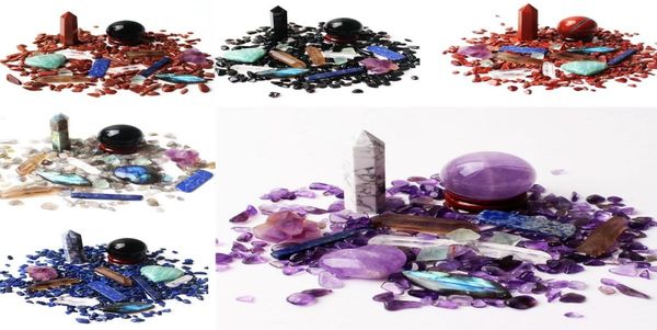 

1 set lots of mixed natural crystal obelisk ball point wand heart gravel minerals specimen reiki healing home statue decor1334441, Black