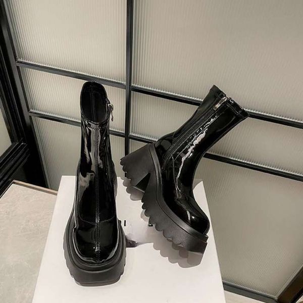 

designer boots short boots genuine leather raised elastic boots new thick soled short mid length boots high barrel riding boots, Black