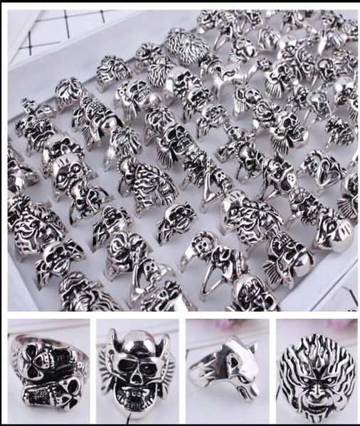 

mixed 20pcs uality gothic punk assorted whole lots skull style bikers men039s vintage tibetan rings 16523418595, Silver
