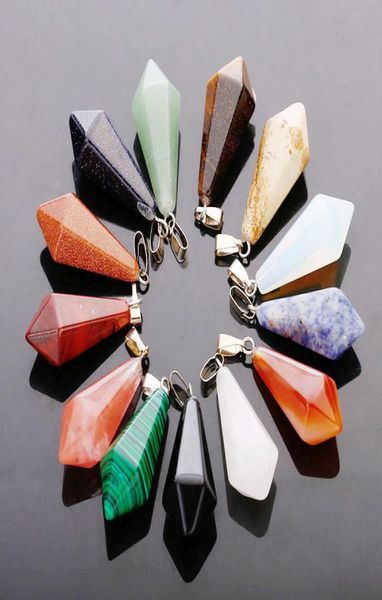 

fashion hexagonal bullet teardrop necklace charms pendant natural crystal quartz stone chakra beads jewelry for women 3895624, Silver