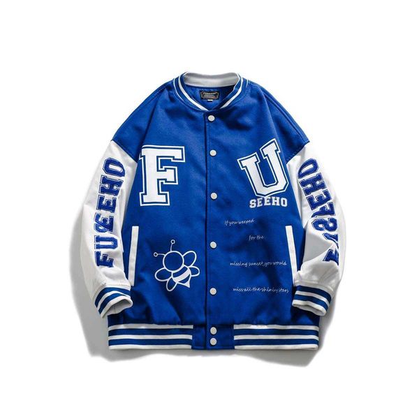 

ruiienrs x fuseeho 2022 aw autumn trend colorblock printed baseball jacket w228 svq3, White;black