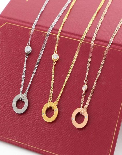 

2019 love circle pendant rose gold silver color necklace for women vintage collar costume jewelry with original box set1261516