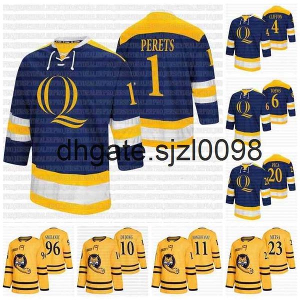 

sjsj98 quinnipiac bobcats ncaa college hockey jersey 1 yaniv perets 4 connor clifton 6 devon toews 20 matthew peca 10 ethan de jong 11 wyatt, Black