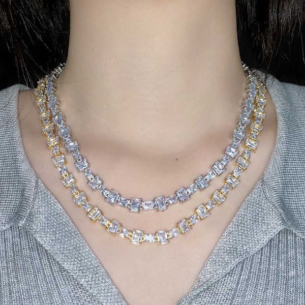 

luxury jewelry ladies tennis chain 925 silver two stone iced out moissanite hip hop tennis necklace