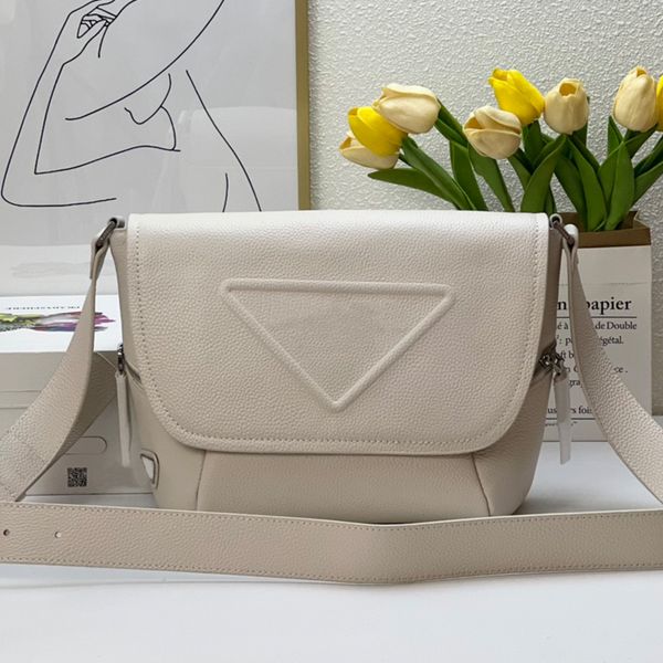 

flip shoulder bag messenger bags women plain crossbody purse designer handbag cowhide genuine leather triangle decoration side zip pockets w