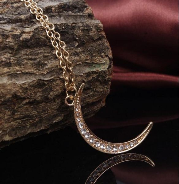 

necklaces pendants jewelry women fashion vintage bohemia brief full rhinestone gold silver plated alloy moon clavicle chain neckla6499715