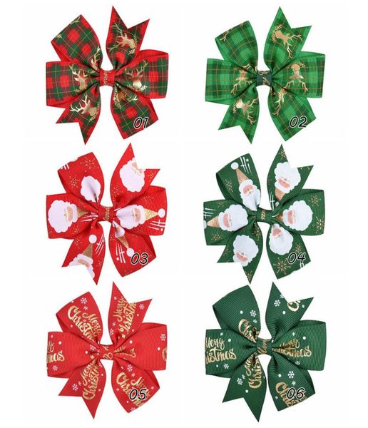 

6 colors girl christmas hair bows 35 inch bow boot lucky deer santa claus design baby girls elegant clippers kids accessory gift9944355, Slivery;white