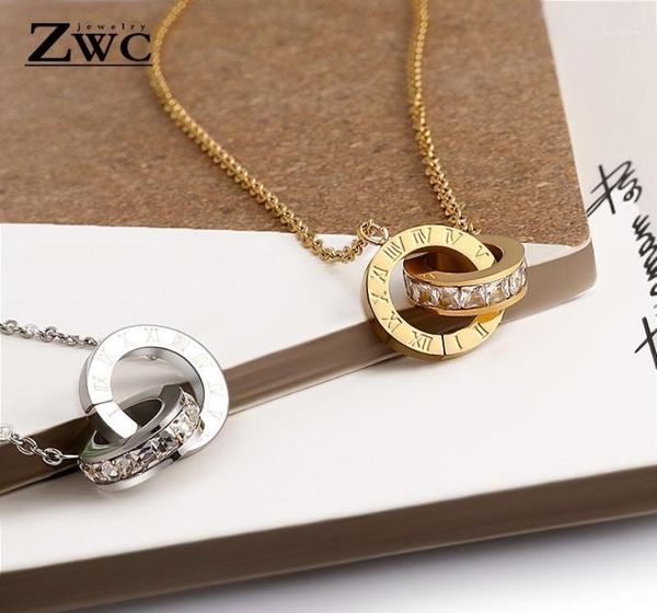 

zwc new fashion luxury gold color roman numeral necklace pendants for women wedding party stainless steel necklace jewelry gift12444632, Silver