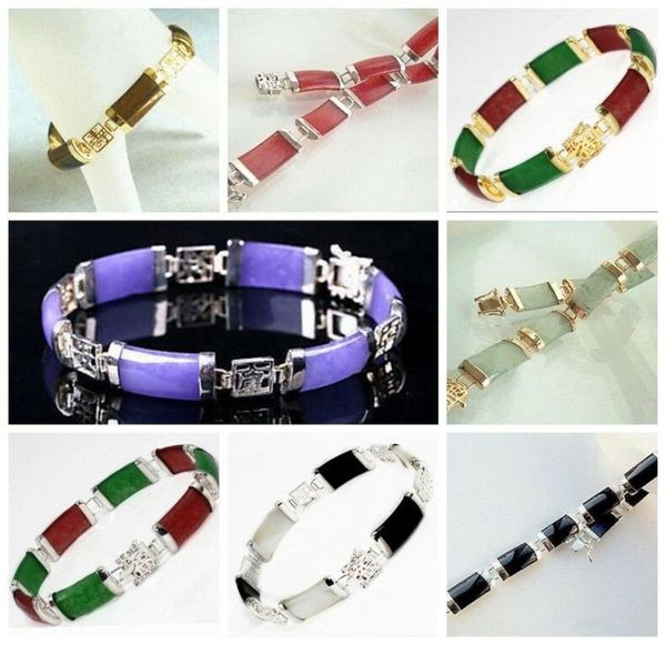 

natural jade agate turquoise gemstone lucky link bracelet silvergold plated4874738, Black