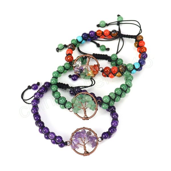 

bohemia bilayer natural agate stone handmade braided bracelet for women men tree of life pendant adjustable yoga bracelet gifts, Golden;silver