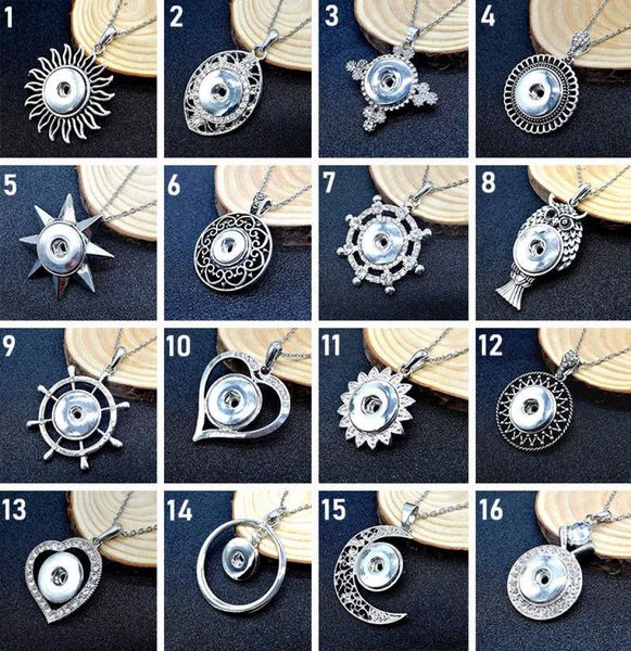 

new snap jewelry 10pcslot round crystal 18mm button pendant necklace ginger noosa chunk with stainless steel chain charm diy gift1543844, Silver