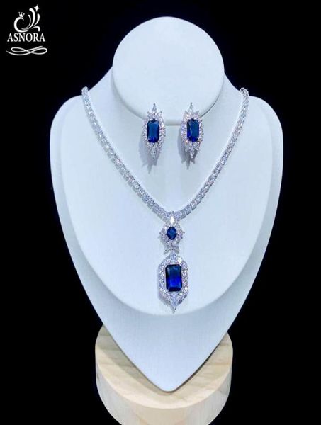 

earrings necklace asnora shiny cubic zircon wedding jewelry set royal blue evening dress accessories x08251231076, Silver