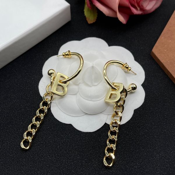 

chain studs earrings for woman men letter hoop earring fashion hoops ear stud party wedding b pendant gold classic earrings, Golden;silver