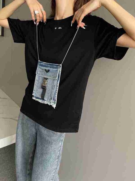 

women's t-shirt designer 2023 summer new simple style shoulder bag round neck short sleeve t-shirt fashion casual versatile women x05w, White