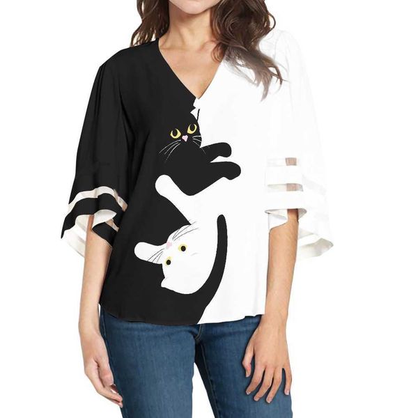 

blouses fashion v-neck shirt women puff sleeve blouse ladies s-4xl, White