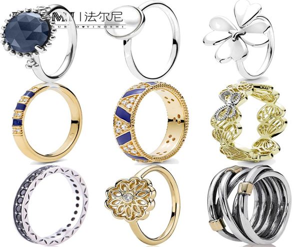 

fashion trend brand sterling silver glamorous diamond butterfly stripe blue crystal drops clover black stone ring 9786836