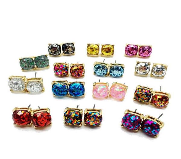 

new design square glitter sweet earring stud party cute earring elegant earring selling candy color8426751, Golden;silver