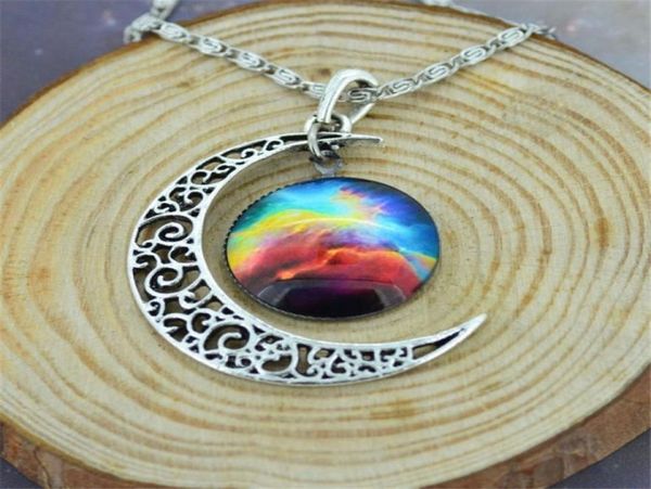 

fashion glass galaxy moon pendant necklace vintage silver chain crescent choker women colares female jewelry party friends gift3194358