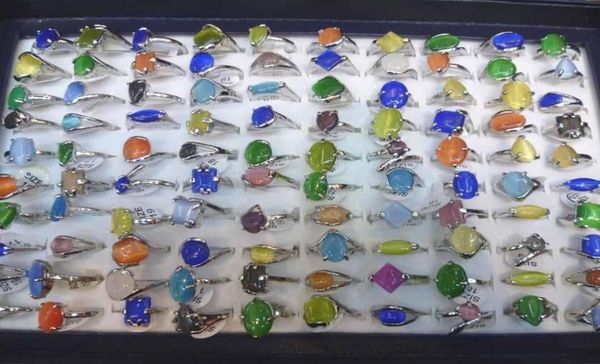

whole mixed lots 100 cat eye gemstone silver p rings01234379371