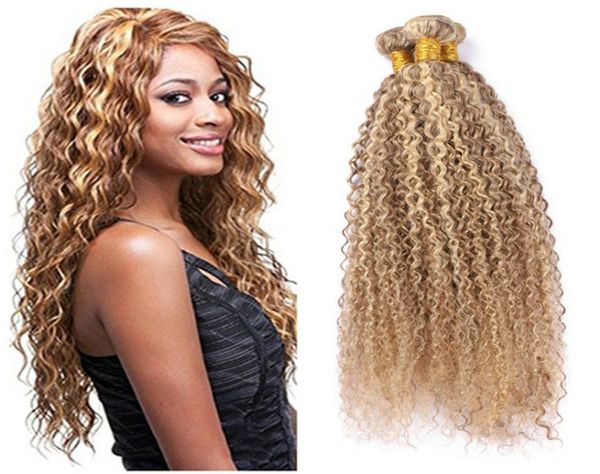 

mix 27613 color blonde ombre hair weave afro kinky curl blonde 3bundles brazilian virgin unprocess hair piano color5416223, Black;brown