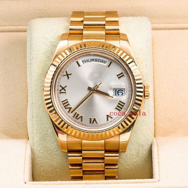 

new watch 41mm 218238 yellow gold president band watch movement 904l automatic mens bracelet waterproof men's watches, Slivery;brown