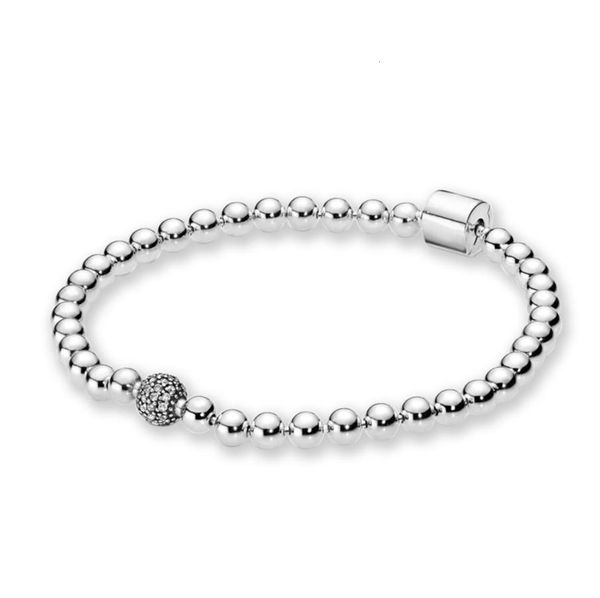 

new beautiful women's beads pave bracelet summer jewelry for 925 sterling silver hand chain beaded bracelets with original box9417788, Golden;silver