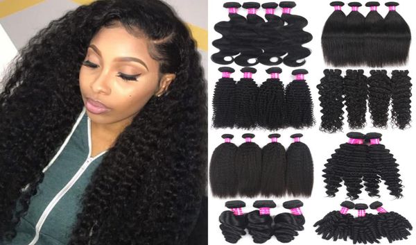 

9a brazilian remy virgin hair bundles kinky curly human hair extensions 100 unprocessed body wave straight deep wave human hair w8987001, Black