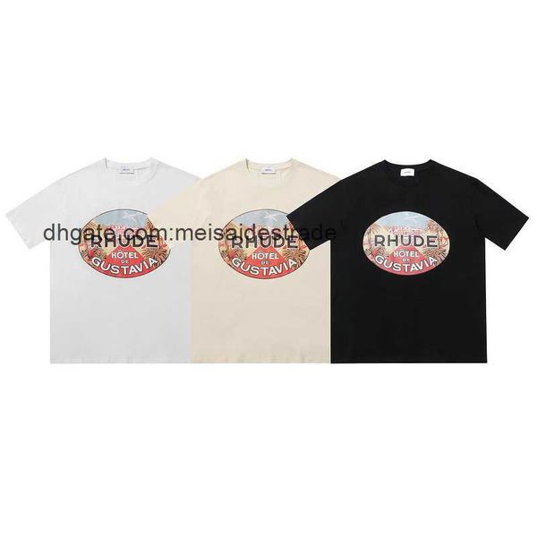 

designer t shirt rhudes landscape letter printing casual couple dress round neck short sleeve t-shirt for men, White;black