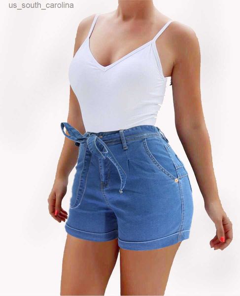 

spring/summer new women's lace-up denim shorts fashion high stretch slim hemming jeans shorts casual clothes s-2xl l230522, White;black