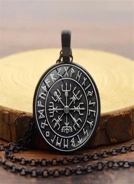 

pendant necklaces norse vikings men women jewelry gift vegvisir compass nordic runes odin chain necklace for amulet3151914, Silver
